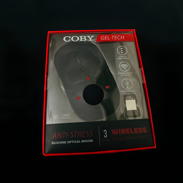 Coby Gel-Tech Wireless Optical Mouse β Anti-Stress Silicone Grip, 3-Button, Laser Sensor, 9ft Wireless Range (for Laptop & PC)