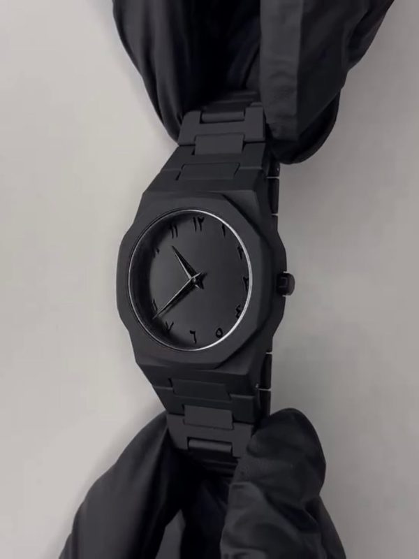 Black Aura Quartz Watch for Men – Lightweight Fiber Design with Arabic Dial | Trendy All-Black Arabic Numeral Timepiece