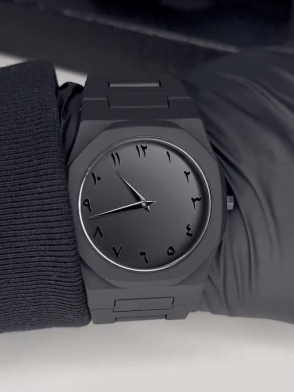 Black Aura Quartz Watch for Men – Lightweight Fiber Design with Arabic Dial | Trendy All-Black Arabic Numeral Timepiece