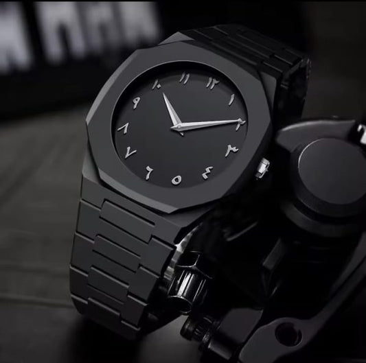 Black Aura Quartz Watch for Men – Lightweight Fiber Design with Arabic Dial | Trendy All-Black Arabic Numeral Timepiece