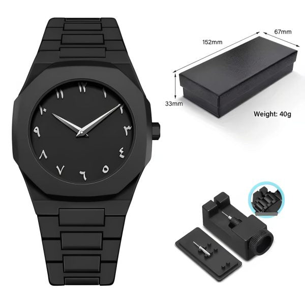 Black Aura Quartz Watch for Men – Lightweight Fiber Design with Arabic Dial | Trendy All-Black Arabic Numeral Timepiece