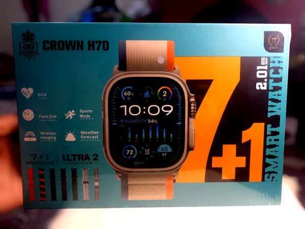 Crown H70 Ultra-2 Smart Watch – 7+1 Straps, Wireless Charging, Bluetooth Calling, Case Cover & Screen Protector | Full-Feature Smartwatch Bundle