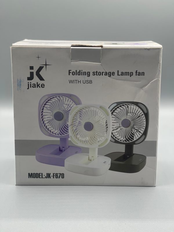 Jiake JK-F670 Folding Lamp Fan – 2000mAh USB Rechargeable | Portable Handheld Mini Fan with Light | Compact, Foldable, Personal Cooling Solution