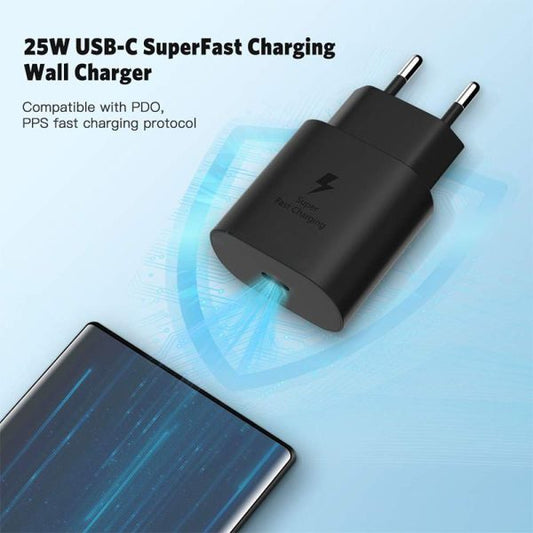 Samsung 25W Super Fast Charger – USB Type-C Fast Charging Adapter with Box | Original Samsung PD 25W Wall Charger